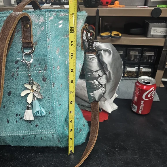 American Darling Turquoise Tote Bag with Brown Leather Accents - Picture 2 of 6